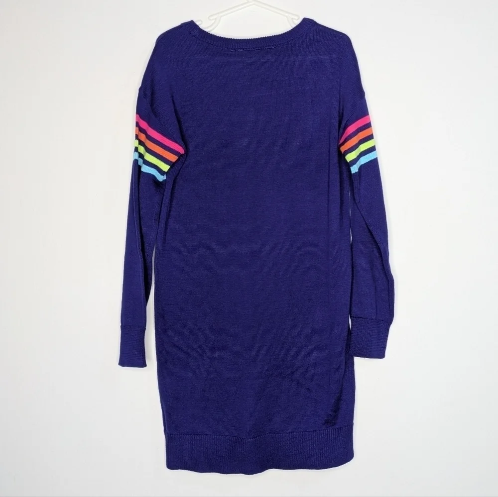 NWT Children's Place Blue Rainbow Striped Sequin Heart Sweater Dress 5/6